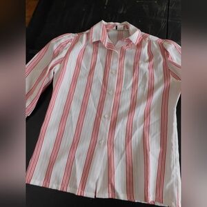 VINTAGE - Red and White Striped Button-Up Blouse